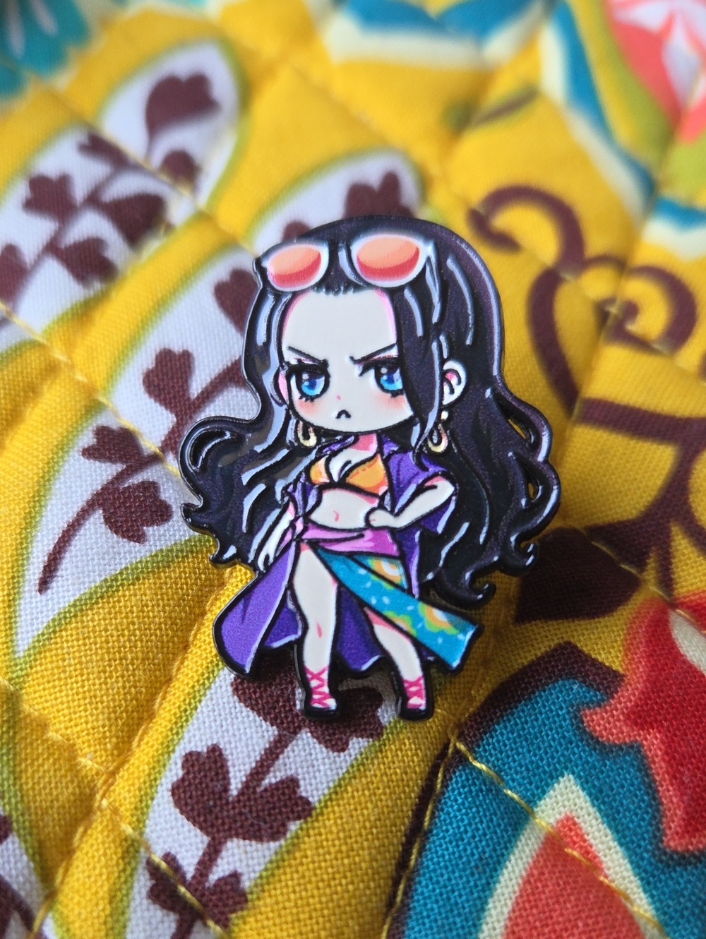 Chibi Anime Girl Enamel Pin – Purple Outfit, Black Hair